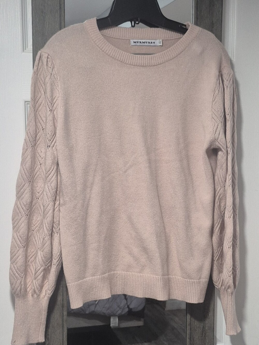 Murmurey Pink Cable-Sleeve Crewneck Sweater Size XL